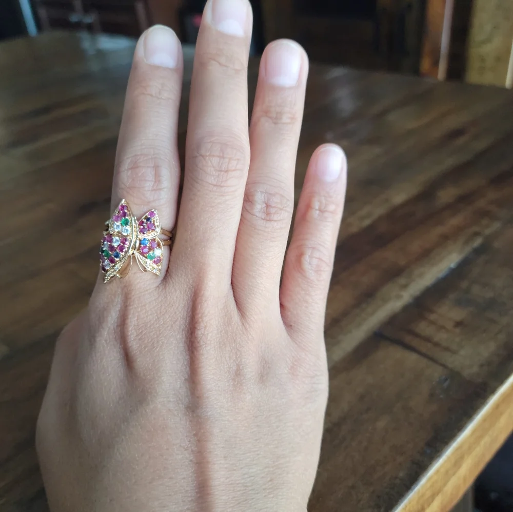 Authentic 18k gol butterfly Multi Colored with Natural Stone - Picture 3 of 3